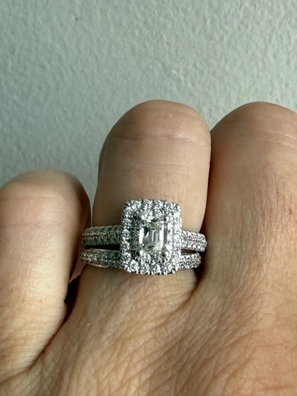 Kay Jewelers Radiant Halo Diamond Ring in White with Matching wedding band - Picture 5 of 15